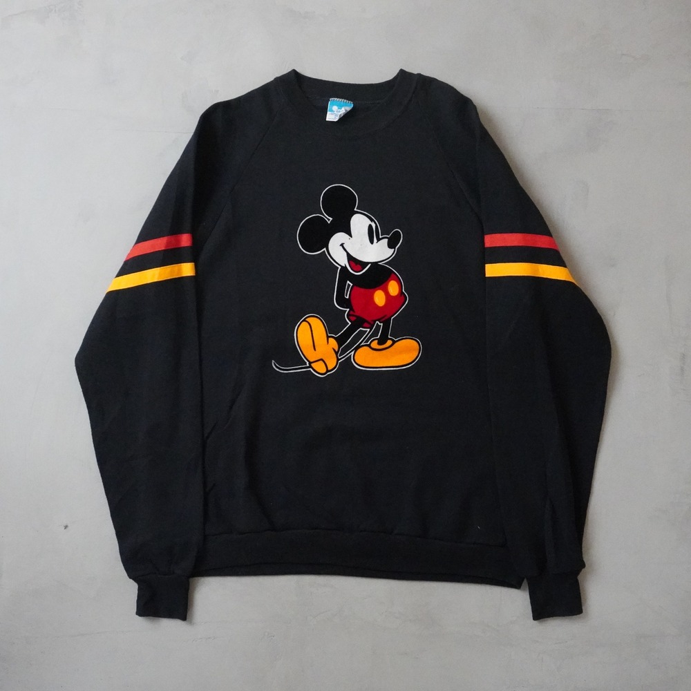 Vintage Disney Mickey Mouse Sweatshirt XL Mens 80s Black Raglan Stripes USA Made